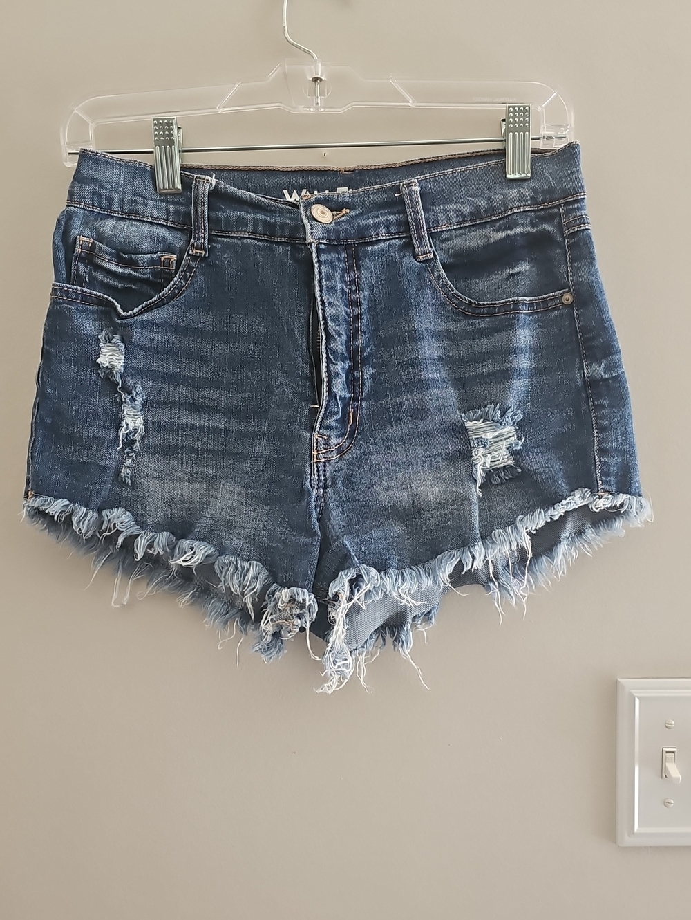 Wallflower Distressed Frayed Hem Denim Shorts - Blue